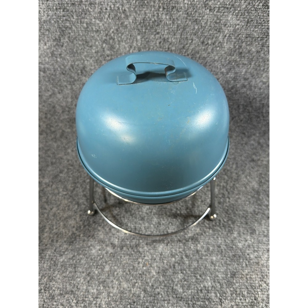 Vintage Blue Kettle Grill Condiment Set Salt Pepper Shakers Ketchup Mustard 8in - Picture 3 of 9